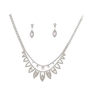 Silver Crystal Statement Necklace & Drop Earring Set Bridal Prom